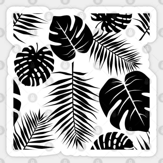 Black and white plant artwork. Large palm leaves pattern. Sticker by Fiasco Designs